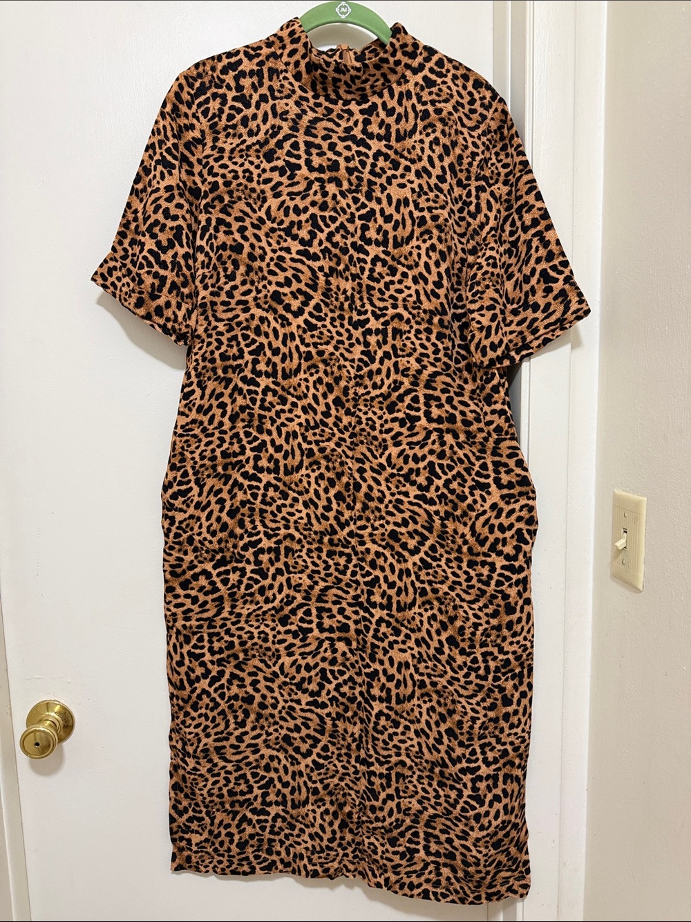 Chico's Leopard-Print Mock Neck Midi Dress in Tan and Black